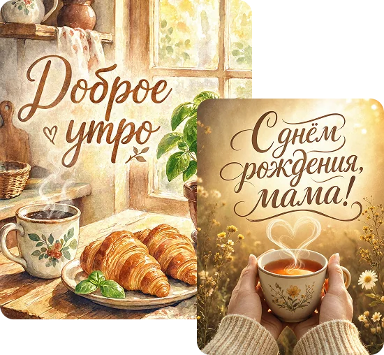 Открытки «Доброе утро» и «С днём рождения, мама!»