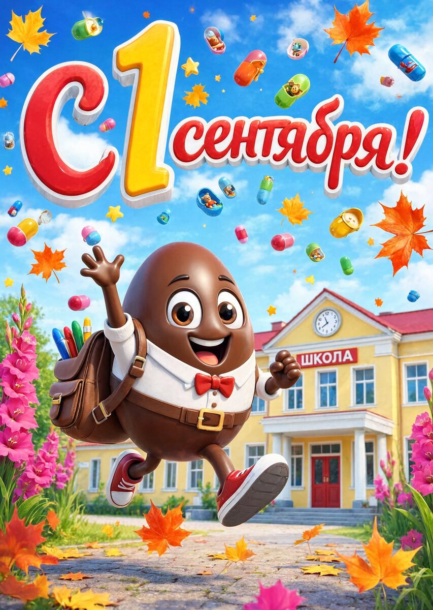 Открытка "С 1 сентября : С днем знаний" с киндером #113
