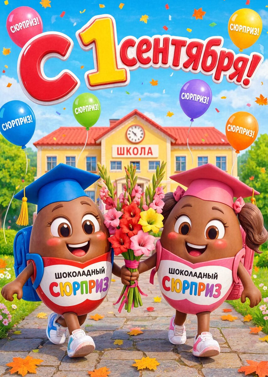 Открытка "С 1 сентября : С днем знаний" с киндером #117