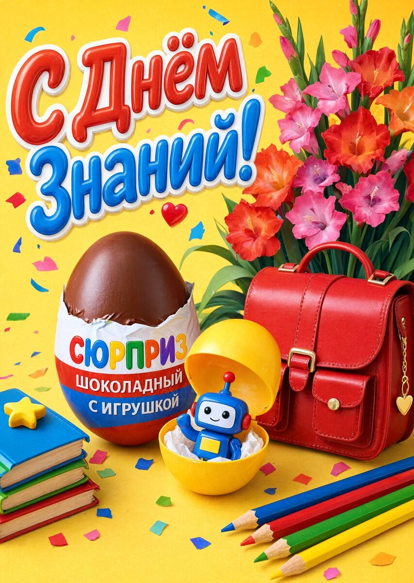 Открытка "С 1 сентября : С днем знаний" с киндером #119