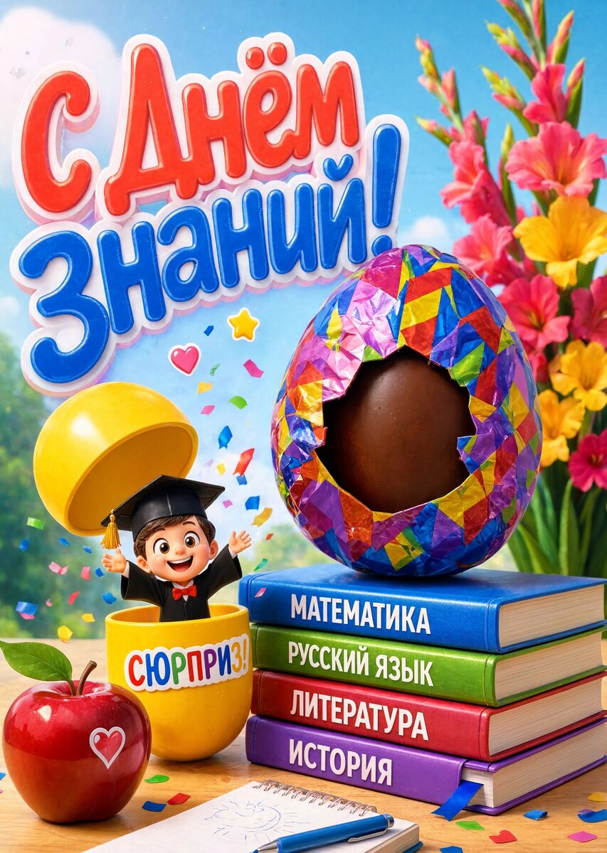 Открытка "С 1 сентября : С днем знаний" с киндером #121