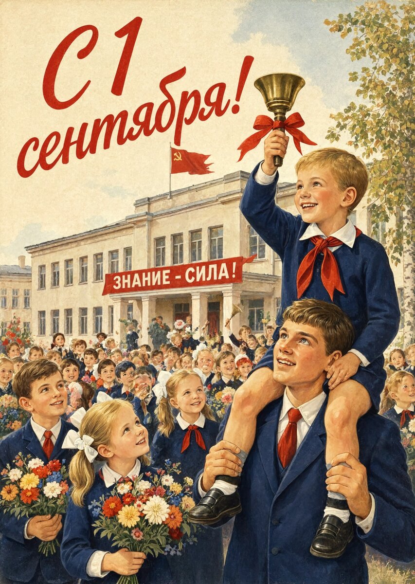 Открытка "С 1 сентября : С днем знаний" в советском стиле, СССР #122