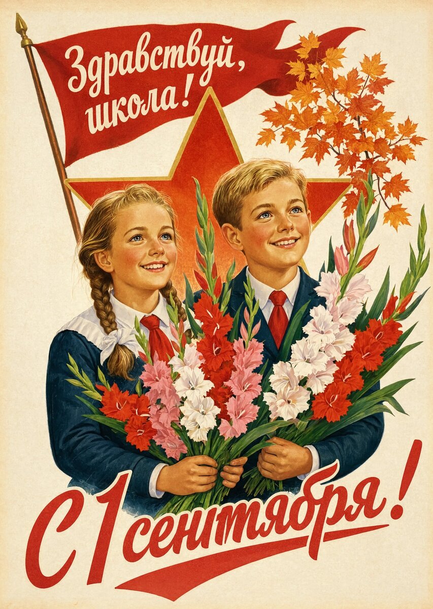 Открытка "С 1 сентября : С днем знаний" в советском стиле, СССР #123