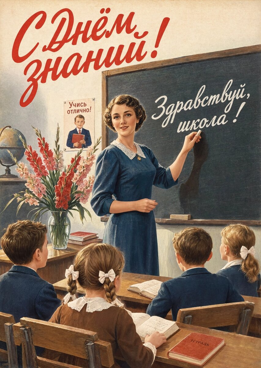 Открытка "С 1 сентября : С днем знаний" в советском стиле, СССР #124