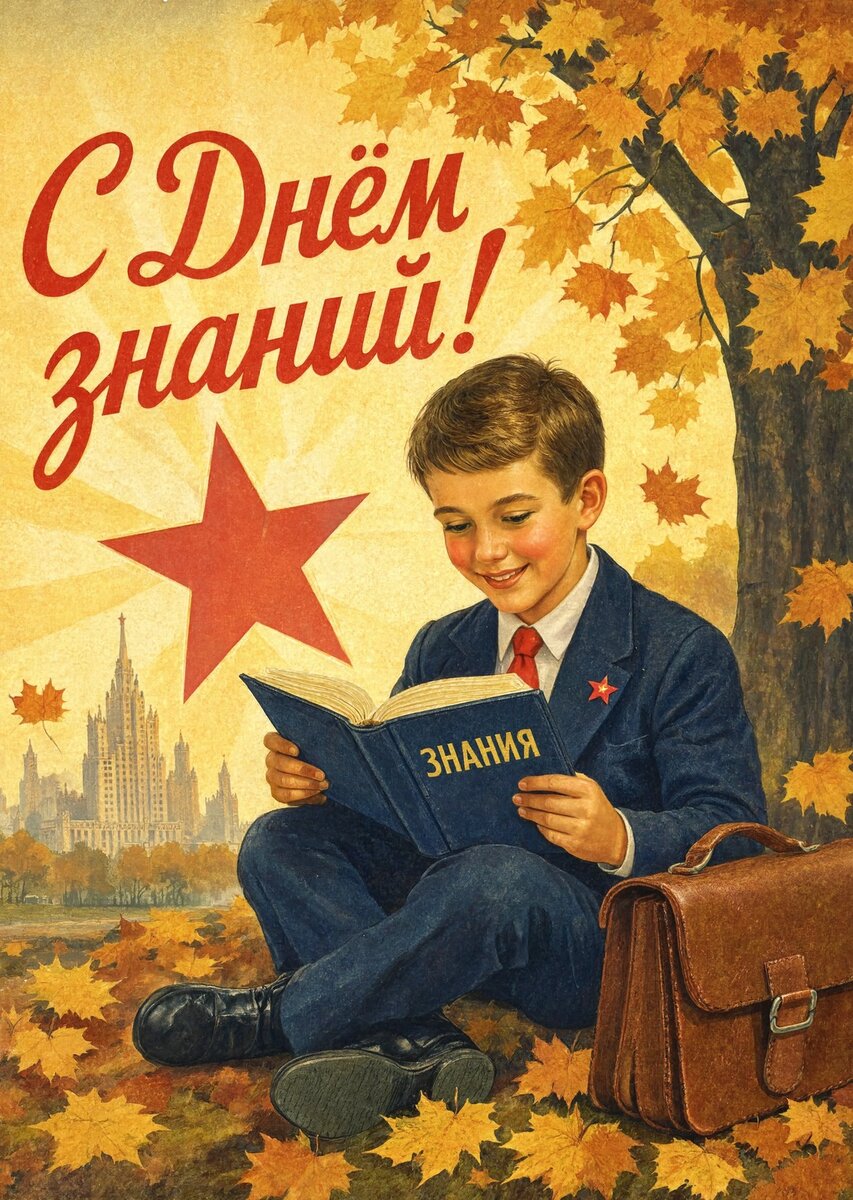 Открытка "С 1 сентября : С днем знаний" в советском стиле, СССР #125
