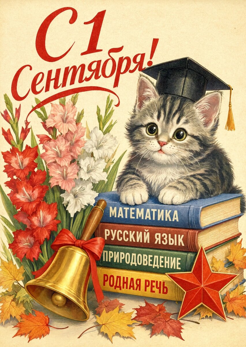 Открытка "С 1 сентября : С днем знаний" в советском стиле, СССР #126