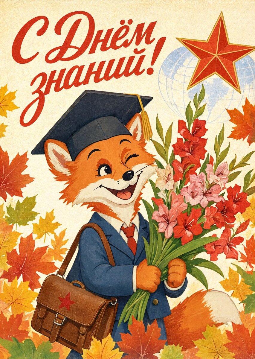 Открытка "С 1 сентября : С днем знаний" в советском стиле, СССР #127