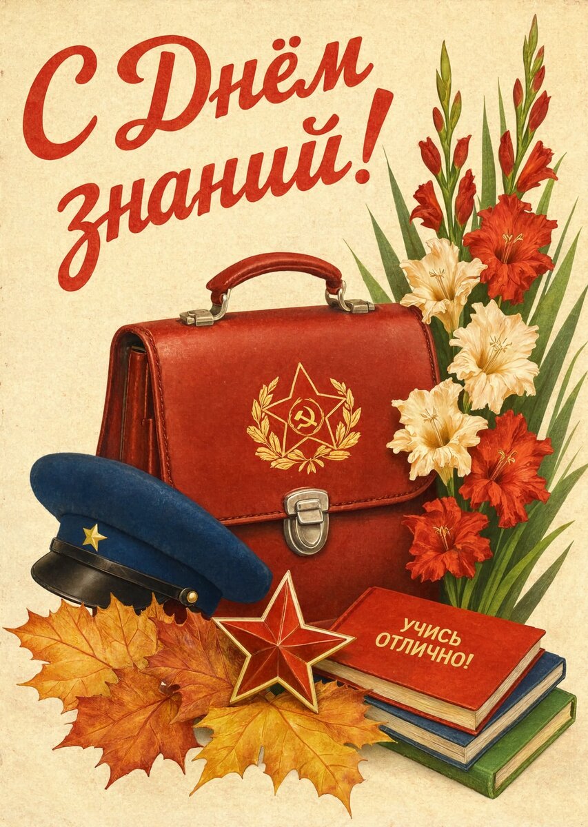 Открытка "С 1 сентября : С днем знаний" в советском стиле, СССР #128