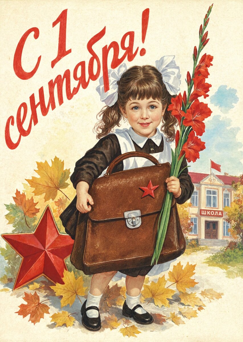 Открытка "С 1 сентября : С днем знаний" в советском стиле, СССР #129