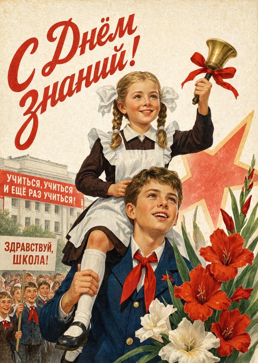 Открытка "С 1 сентября : С днем знаний" в советском стиле, СССР #130
