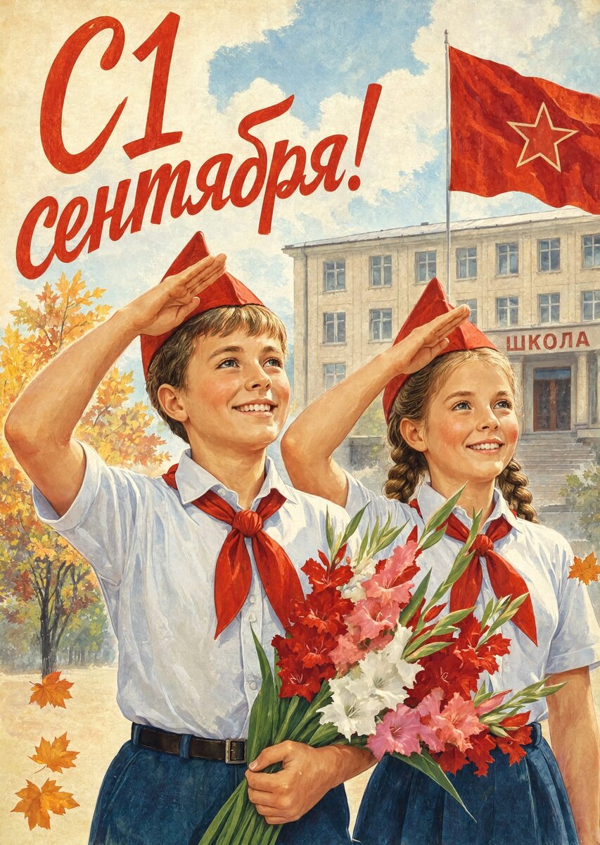 Открытка "С 1 сентября : С днем знаний" в советском стиле, СССР #131