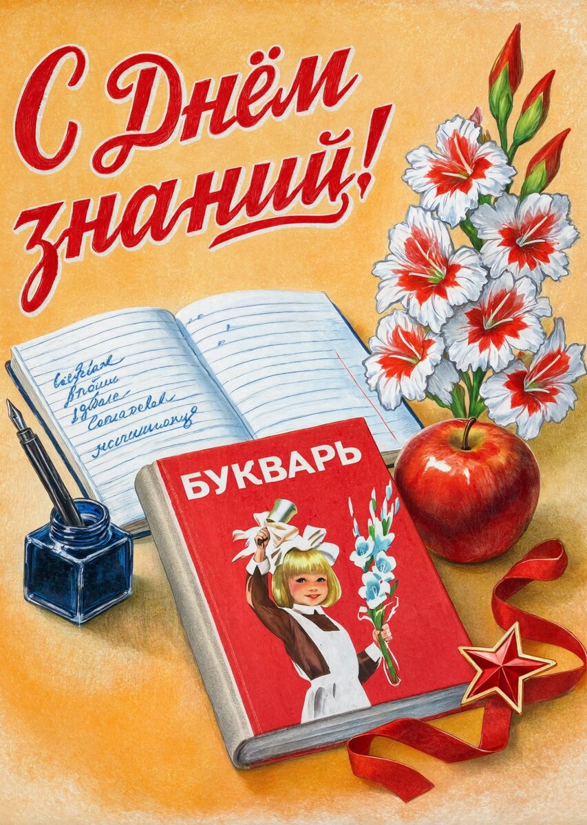 Открытка "С 1 сентября : С днем знаний" в советском стиле, СССР #132