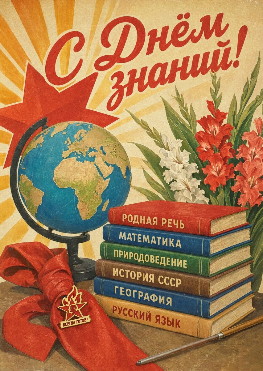 Открытка "С 1 сентября : С днем знаний" в советском стиле, СССР #133