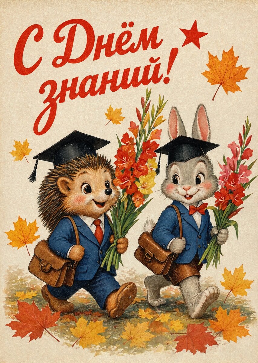 Открытка "С 1 сентября : С днем знаний" в советском стиле, СССР #134