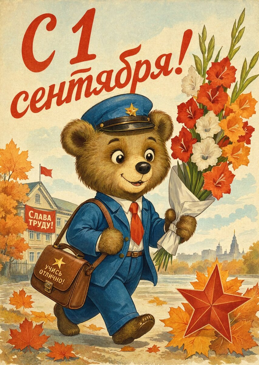 Открытка "С 1 сентября : С днем знаний" в советском стиле, СССР #135