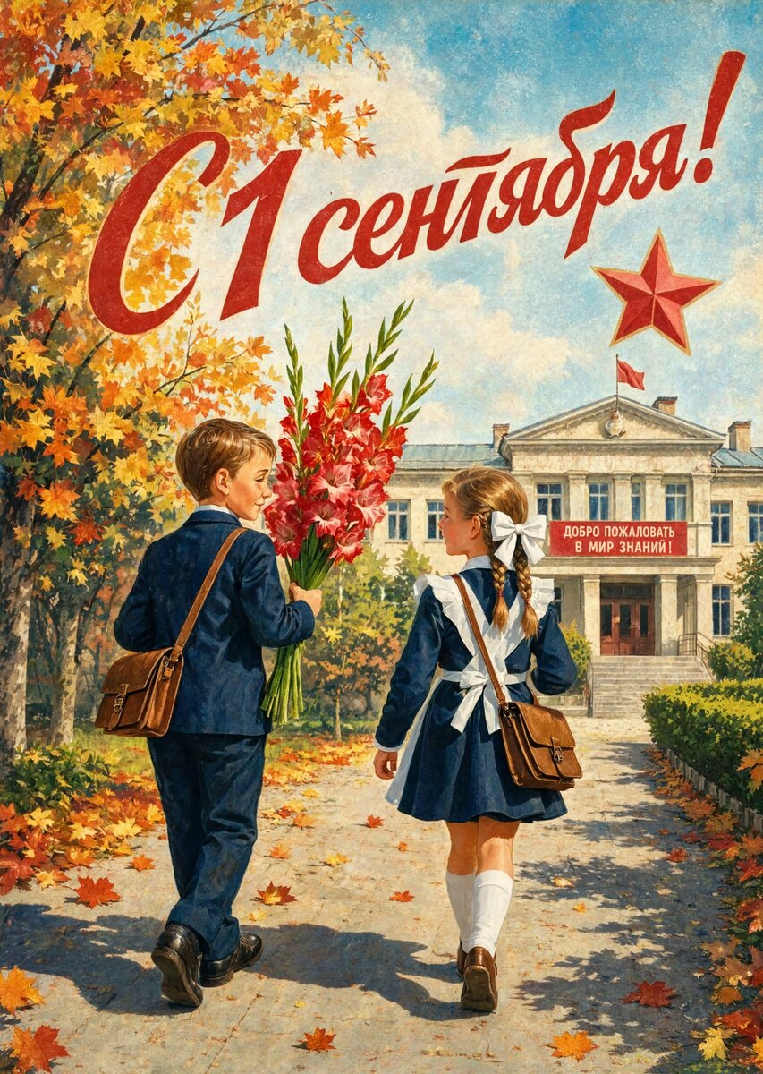 Открытка "С 1 сентября : С днем знаний" в советском стиле, СССР #136