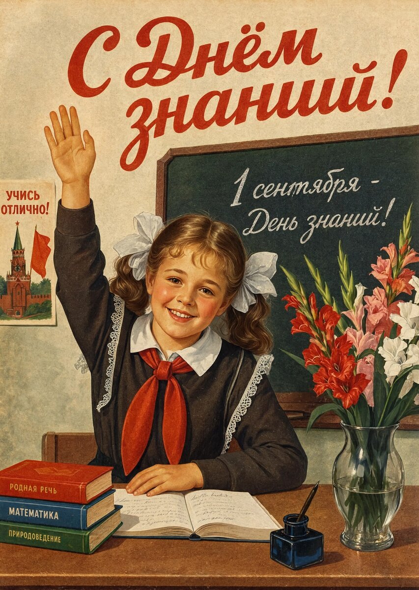 Открытка "С 1 сентября : С днем знаний" в советском стиле, СССР #137