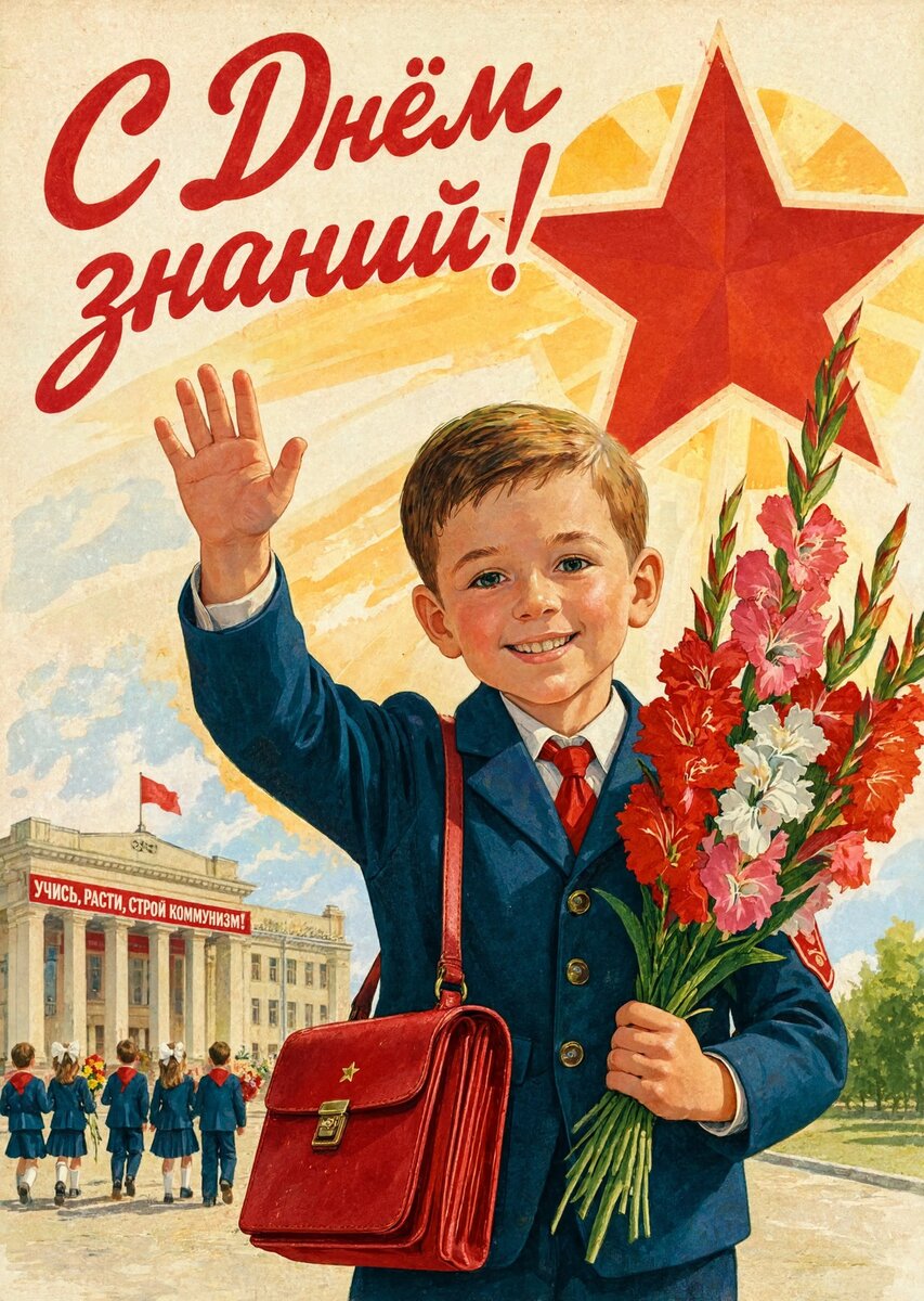 Открытка "С 1 сентября : С днем знаний" в советском стиле, СССР #138