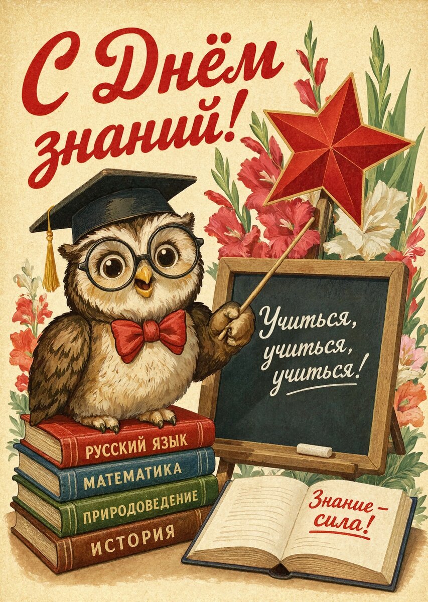 Открытка "С 1 сентября : С днем знаний" в советском стиле, СССР #140