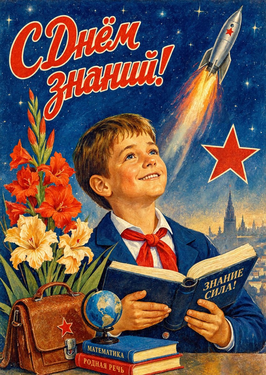 Открытка "С 1 сентября : С днем знаний" в советском стиле, СССР #141