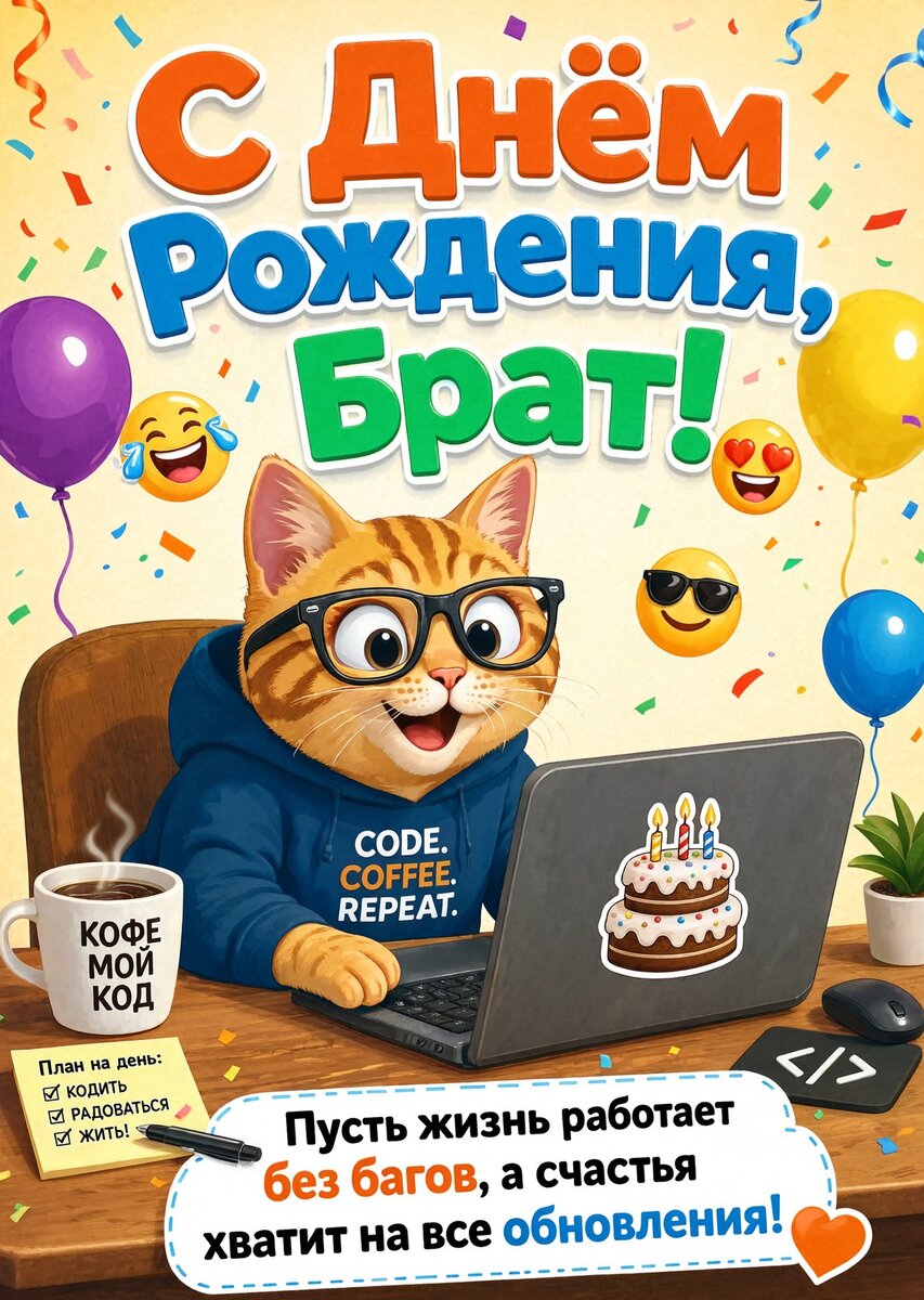 Открытка С днём рождения брату  #31