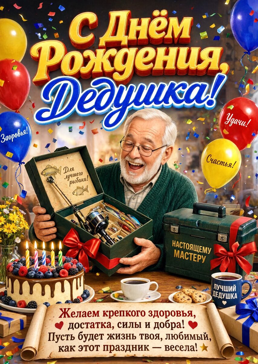 Открытка "С днём рождения дедушке" #46
