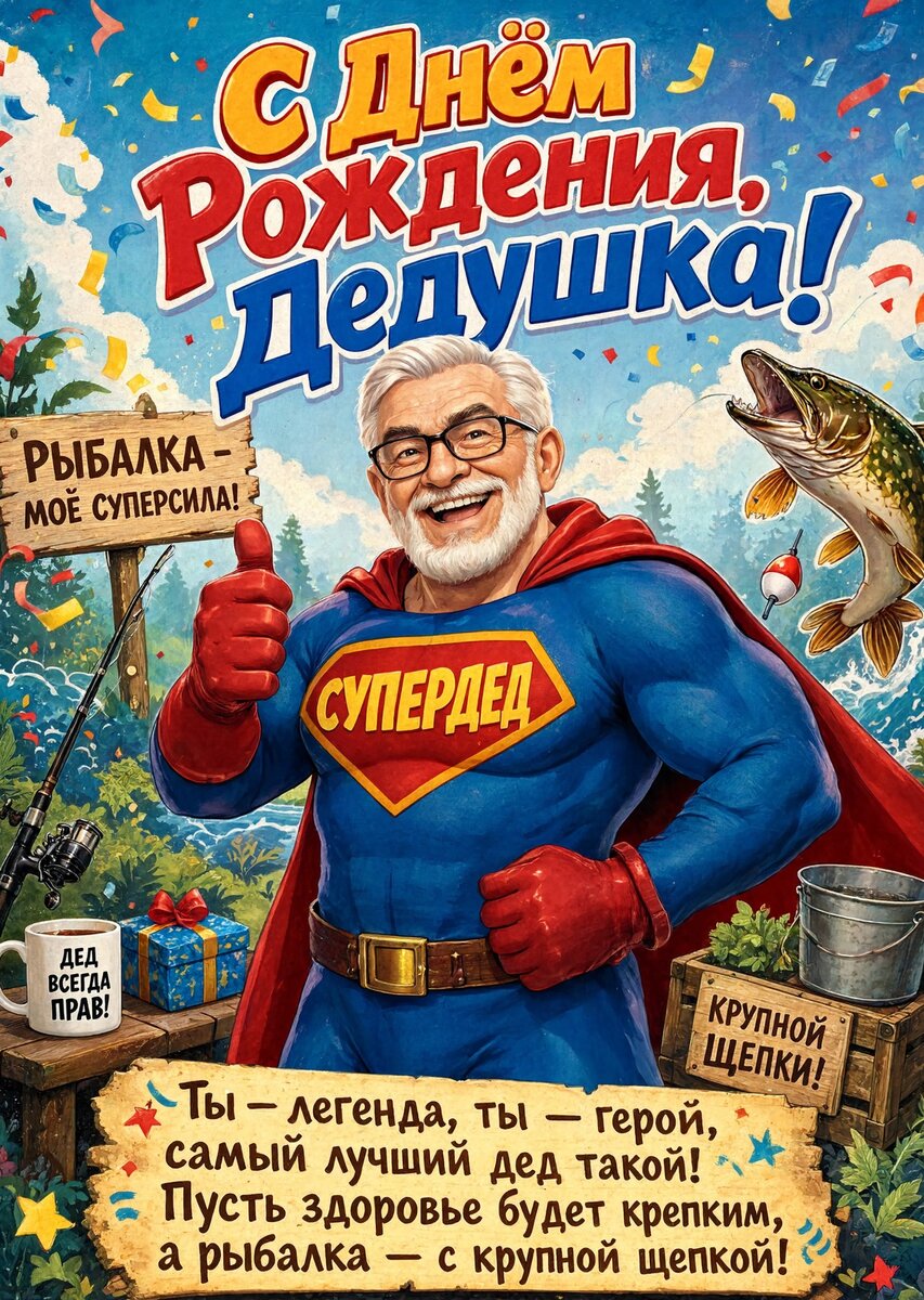 Открытка "С днём рождения дедушке" #77
