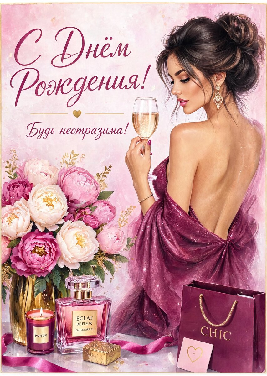 Открытка "С Днём Рождения Девушке" #3