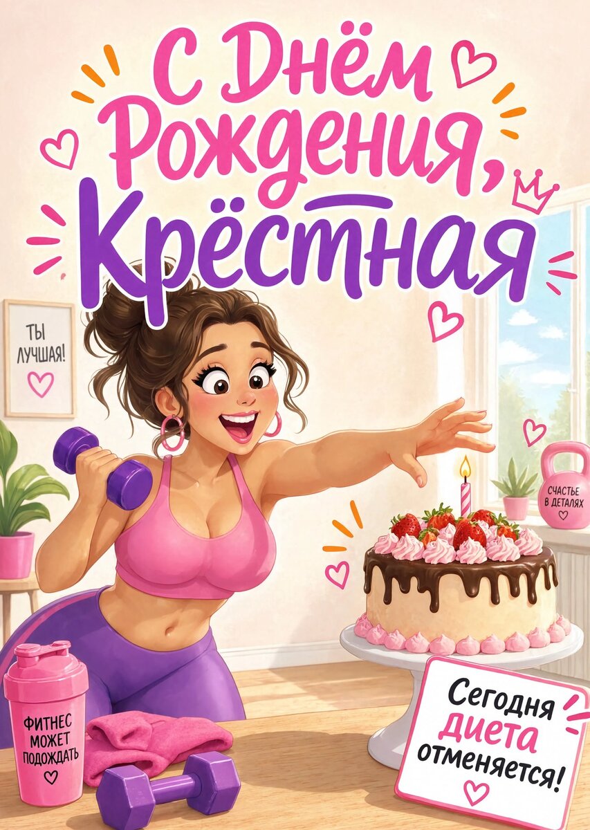 Открытка С Днем Рождения Крёстная #3