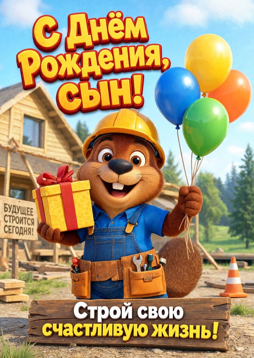 Открытка С днем рождения сыну #10