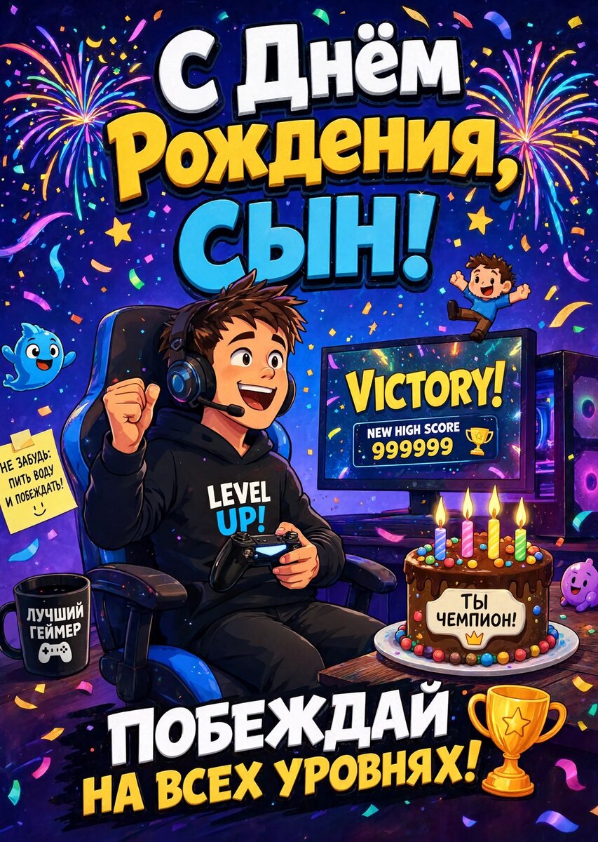 Открытка С днем рождения сыну #22