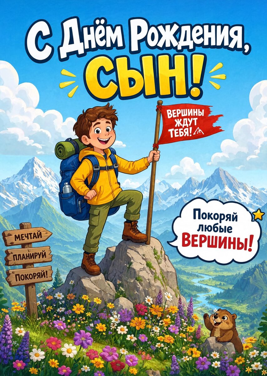 Открытка С днем рождения сыну #24