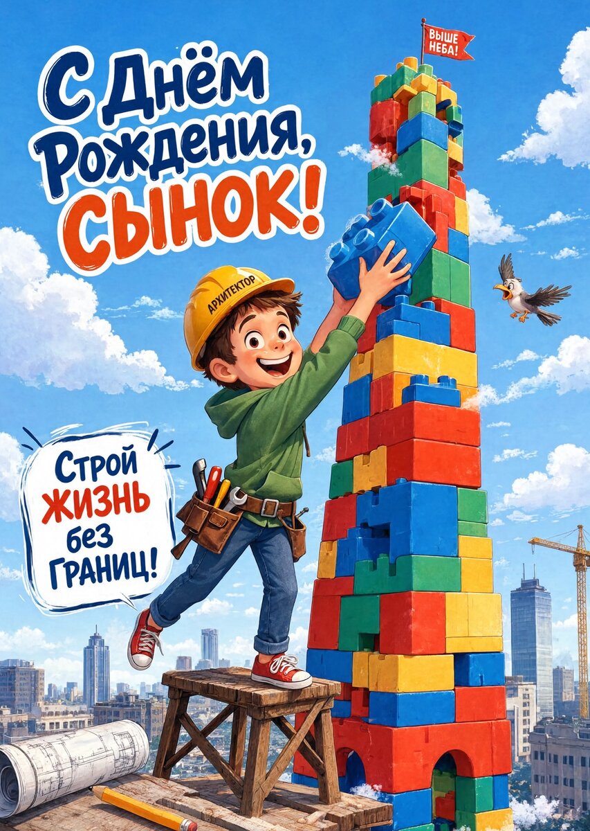 Открытка С днем рождения сыну #6