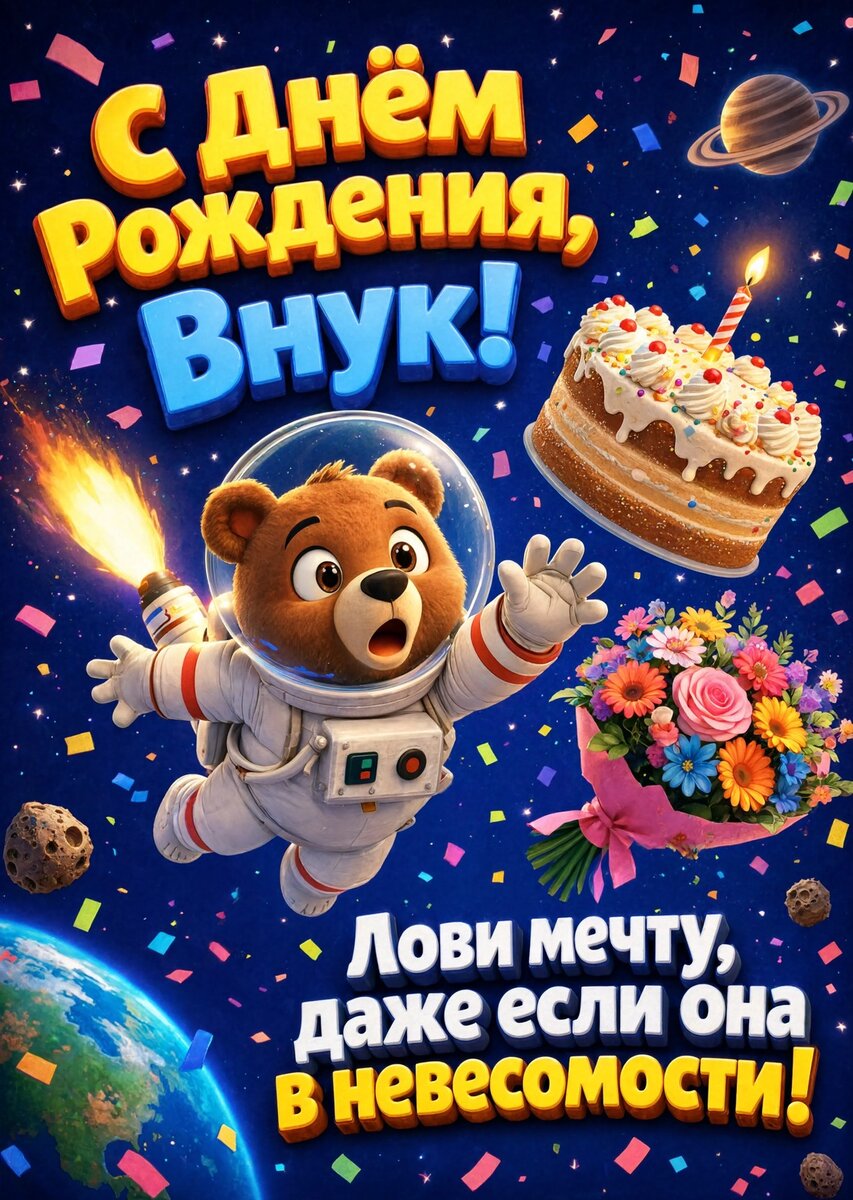Открытка С днем рождения внук #15