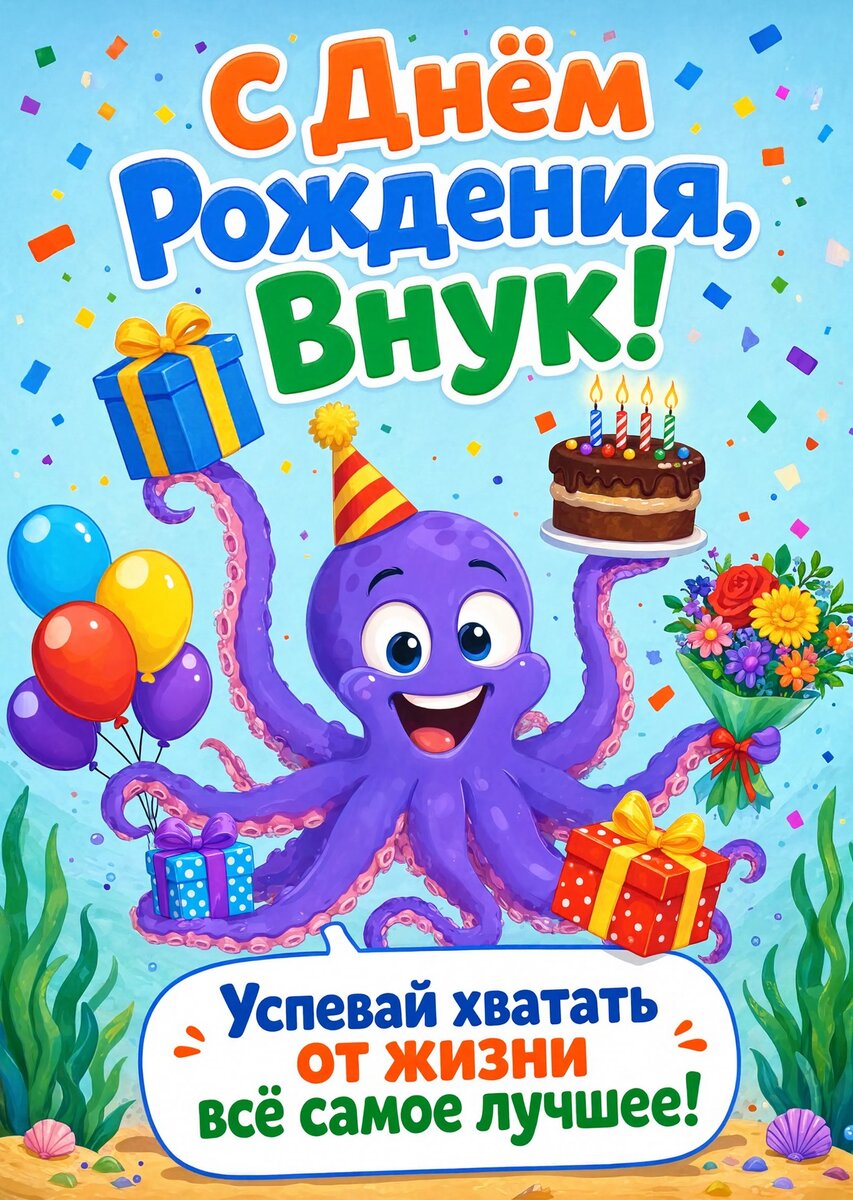 Открытка С днем рождения внук #25
