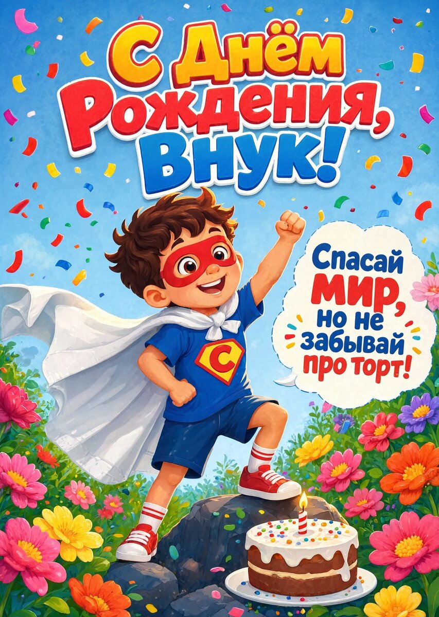 Открытка С днем рождения внук #26