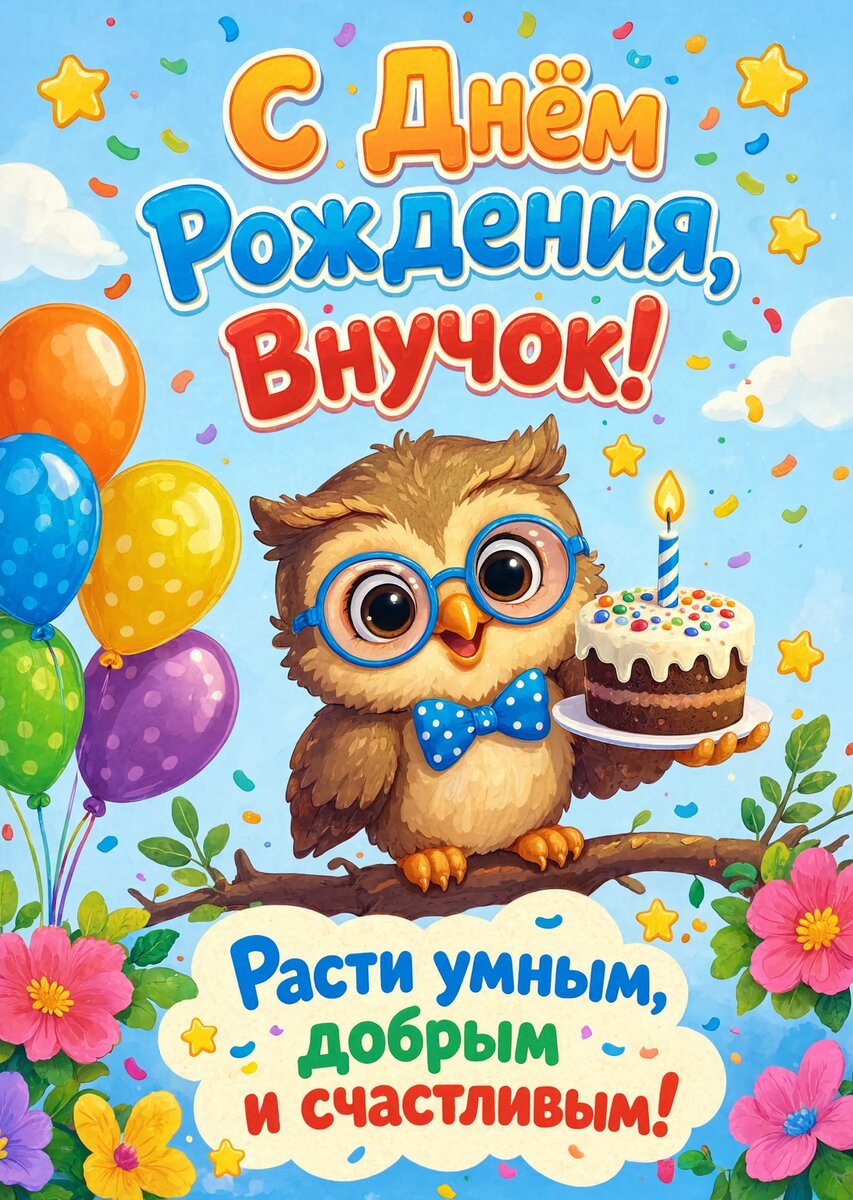 Открытка С днем рождения внук #63