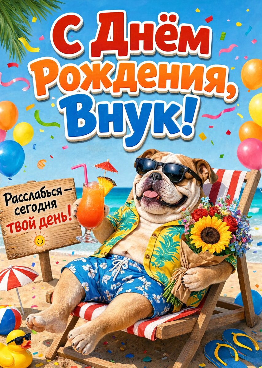 Открытка С днем рождения внук #66