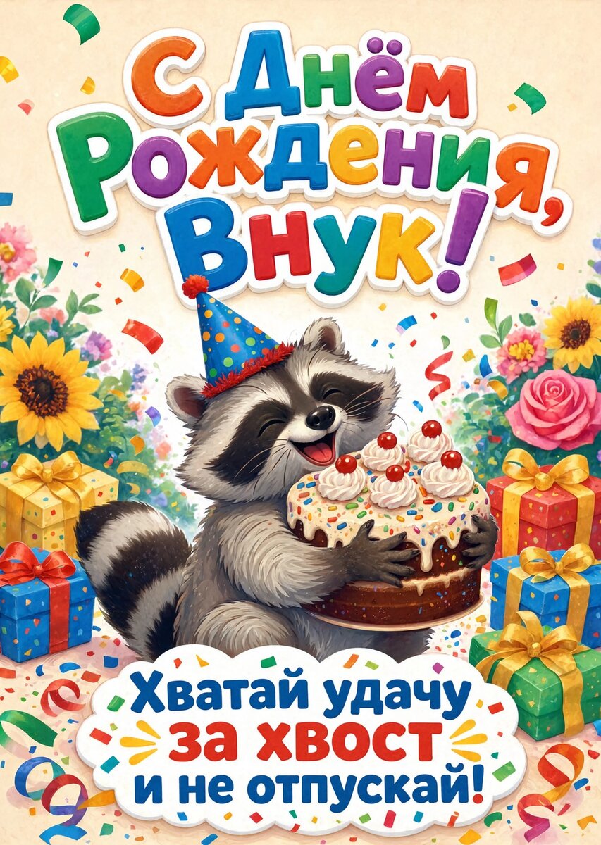 Открытка С днем рождения внук #78