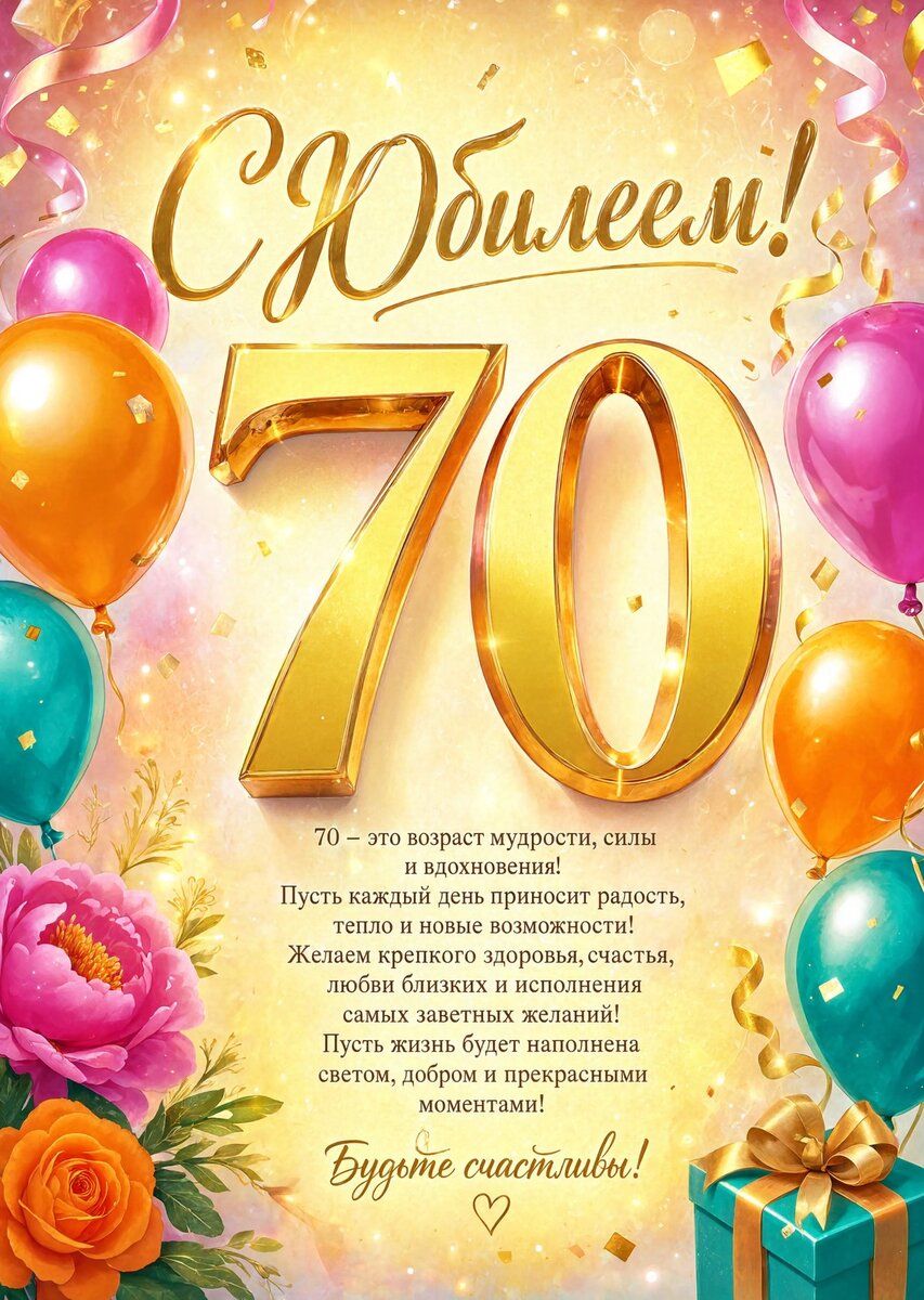 Открытка "С юбилеем 70 лет" #90