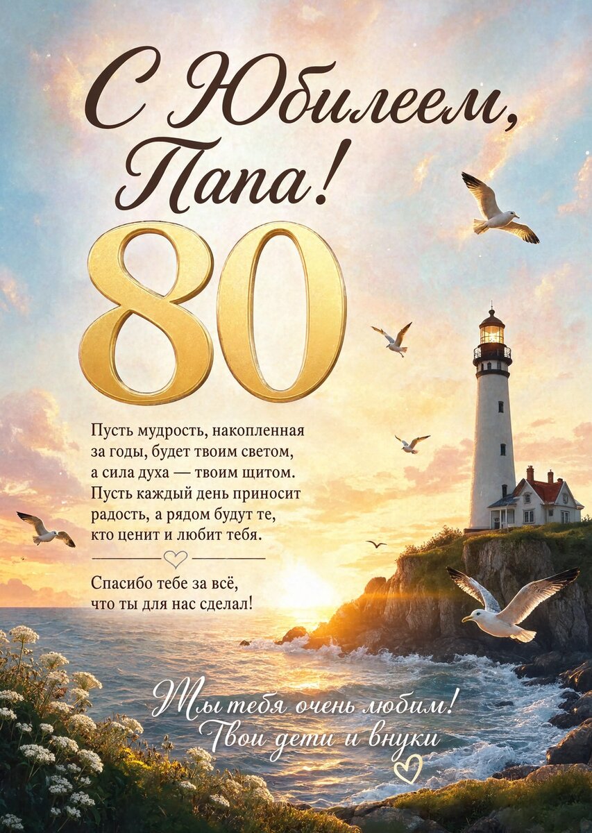 Открытка "С юбилеем папа 80 лет" #49