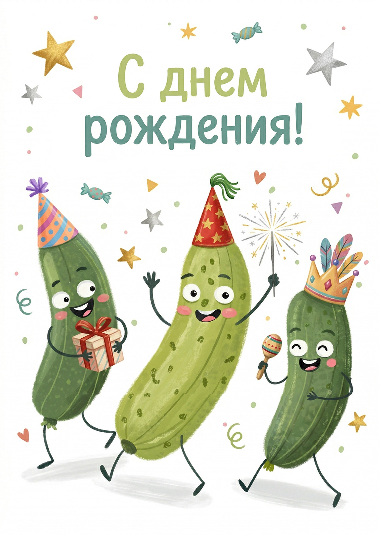Открытка "С днем рождения #51" танцующие огурцы