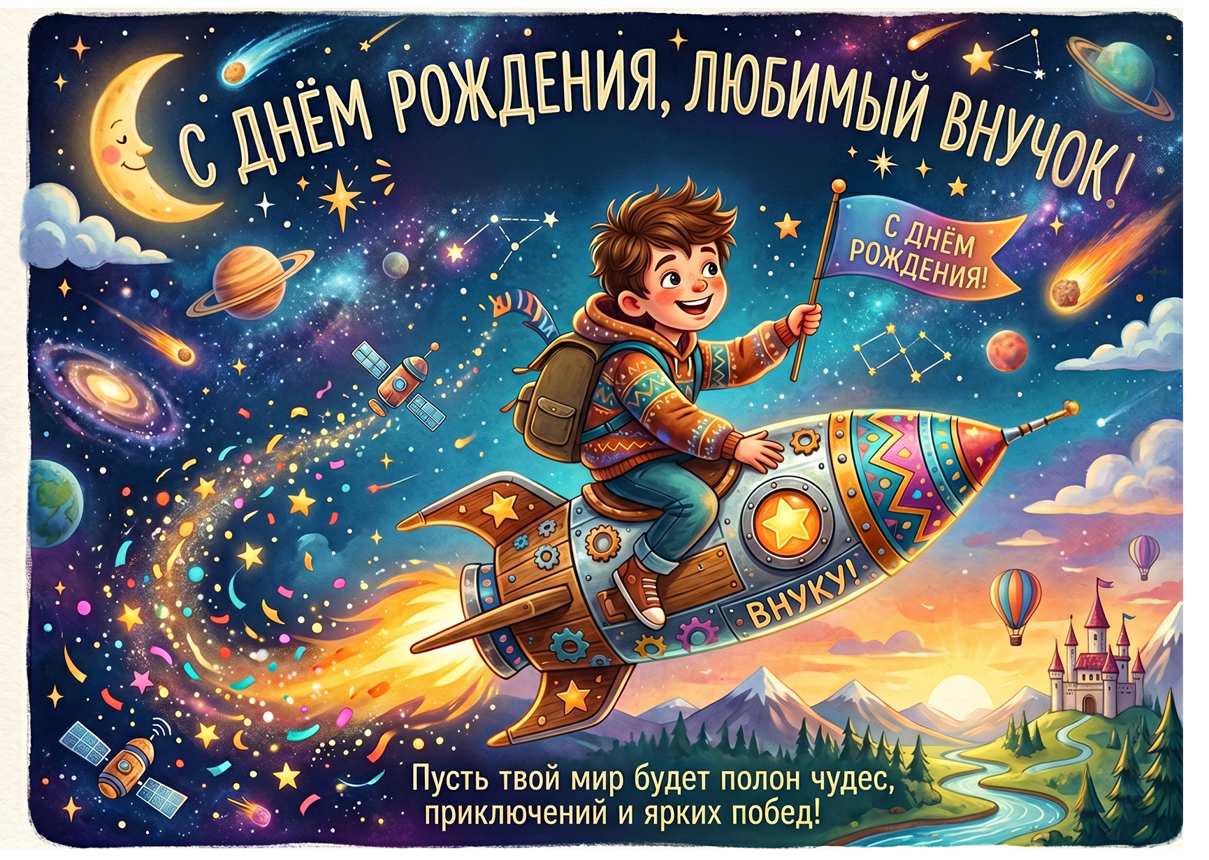 Открытка "С днем рождения #52" внуку