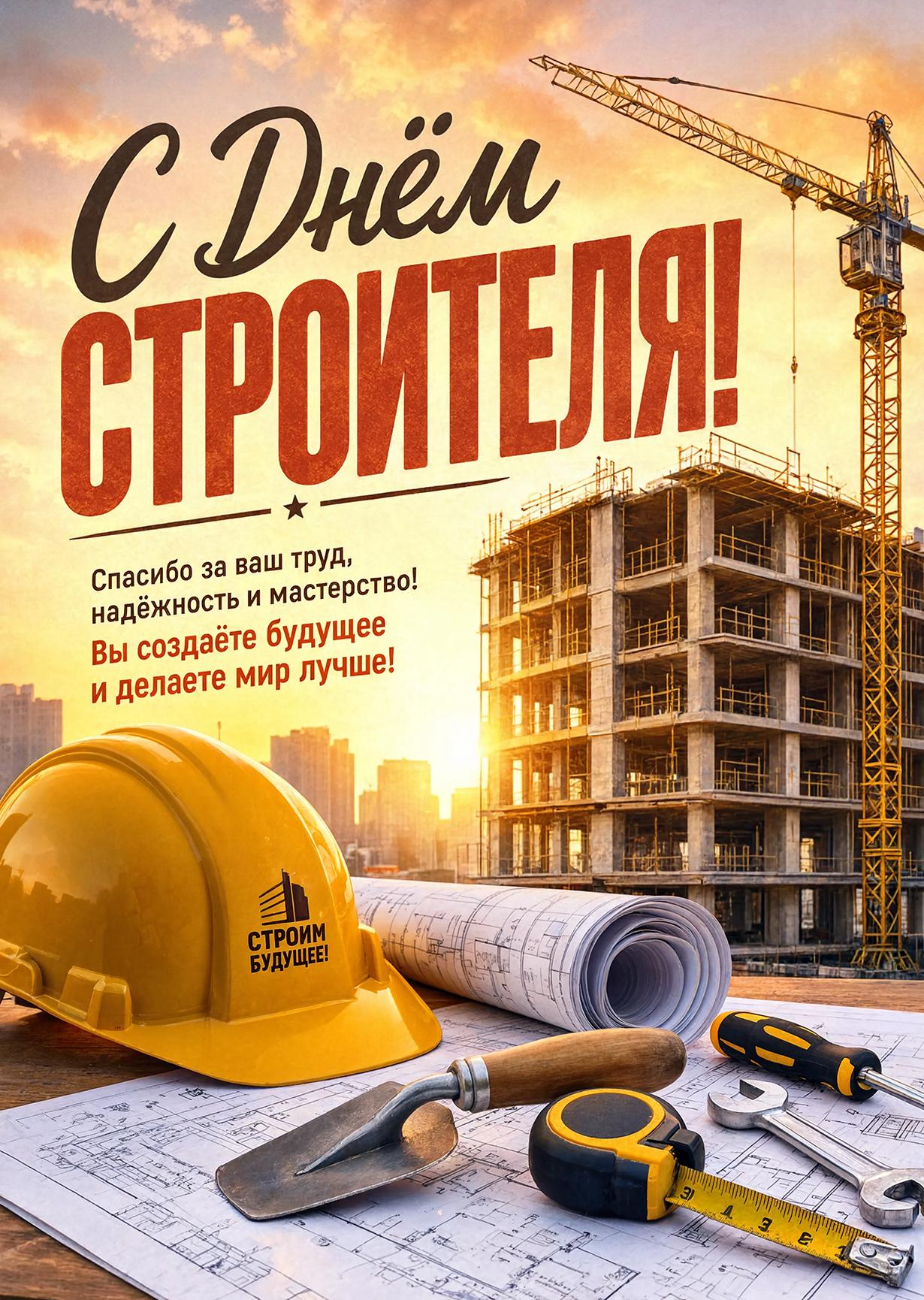 Открытка с днем строителя #1