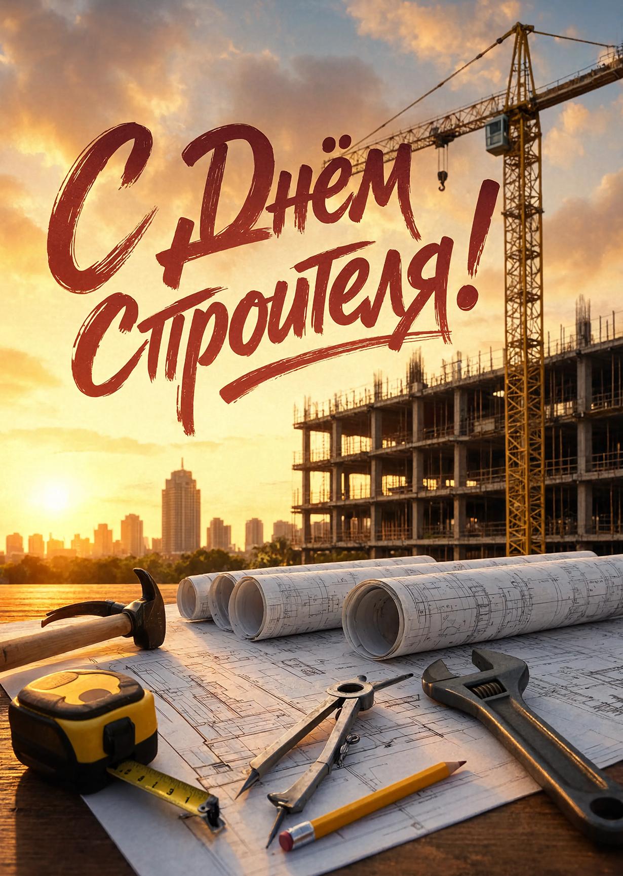 Открытка с днем строителя #5
